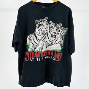 Vintage 90s Signal Sport Black Siegfried & Roy White Tiger Vegas Graphic T-Shirt